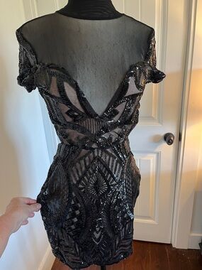 Lucy in the Sky Black Sequined Sheer-Back Mini Dress